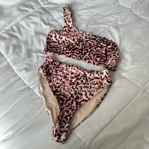Chelsea28 Womens Small Bikini Set Easy Retro High Waist Swim Bottoms/Top Pink